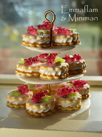 French Sablés Chantilly Groseilles - Red Currant and Cream Shortbreads - 12th Scale Miniature Food