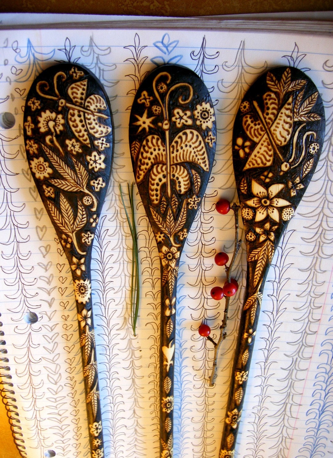 3 custom flower moth spoons