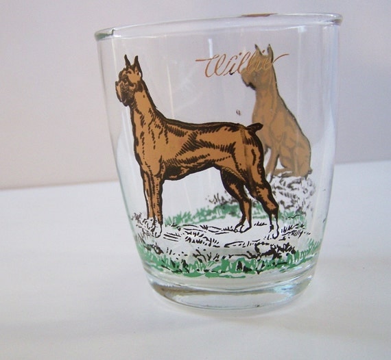 Willie The Dog Drinking Glasses / Boxer by lovelyhomevintage