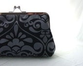 Gray/ Black Damask Clutch Purse  - Steffie
