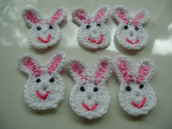 6 Pcs  COTTON- Crochet Applique Rabbit....