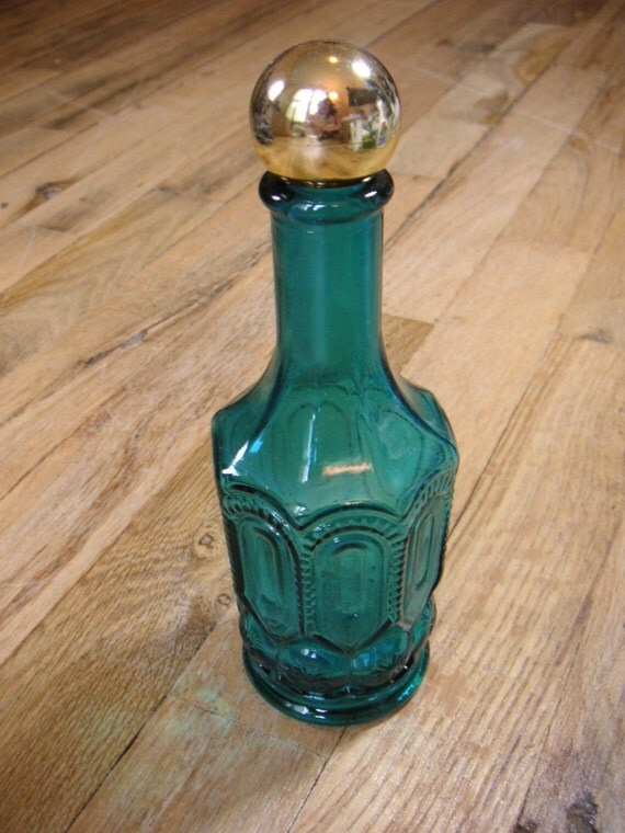 vintage blue/teal Avon mouthwash bottle with gold by oddbitsatetsy