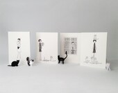 Cat lady card set // 6 feline kitty note cards
