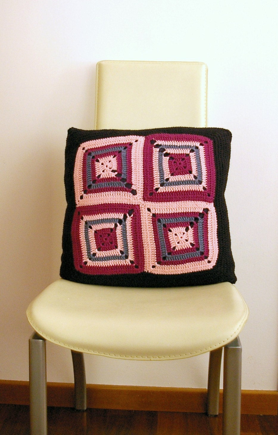 Crochet pillow in Granny Square style