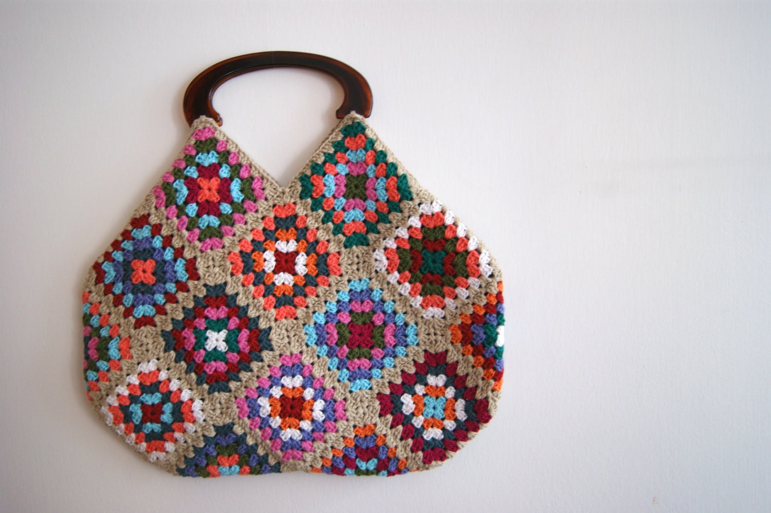 Beige Crochet granny square bag