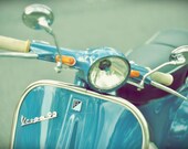 Italian Vespa in Turquoise - Scooters motocycle old courtyard spring summer ride blue for him dad home decor color photography nursery art
