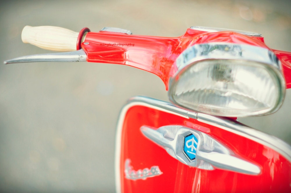 Italian Vespa in Red - Scooters motocycle old courtyard spring summer ride hot red for him for dad modern home decor red color photography