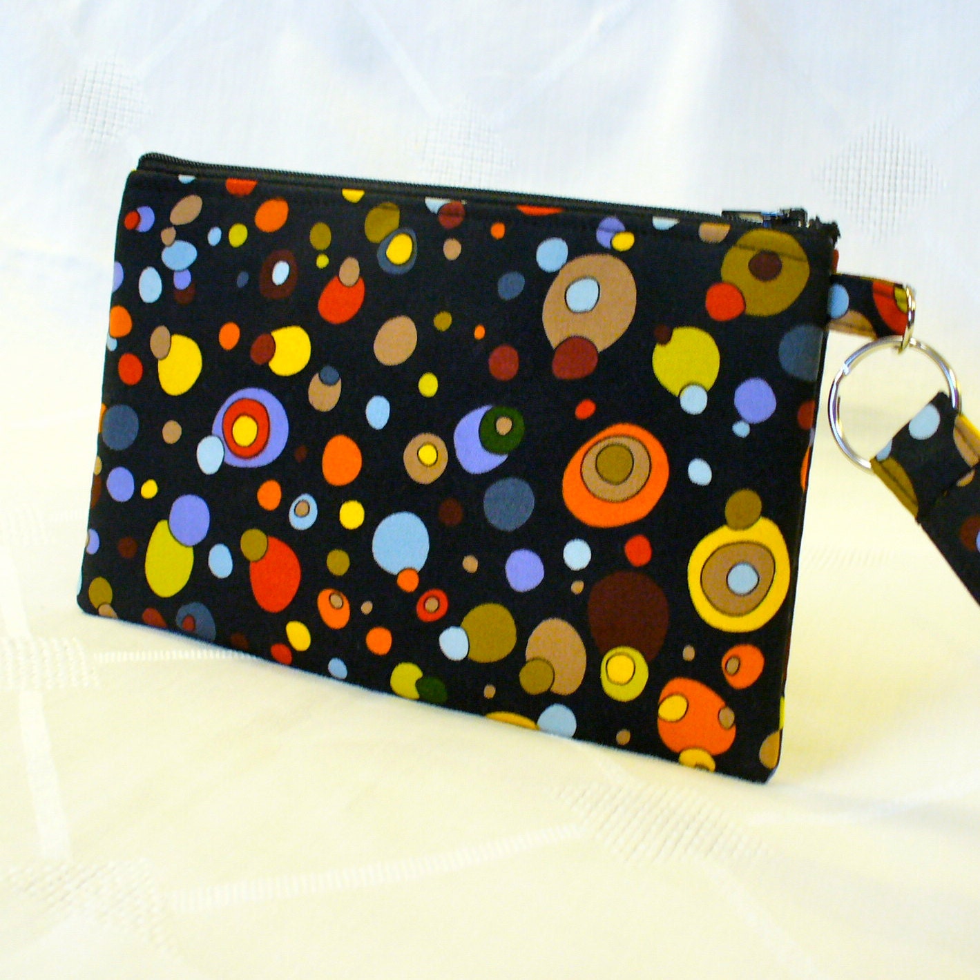 Mod Wristlet Clutch Purse Colorful Bubbles Black Zipper Pouch Cosmetic Bag Make Up Case Key Fob Luella Doss Hot Flash Handmade MTO