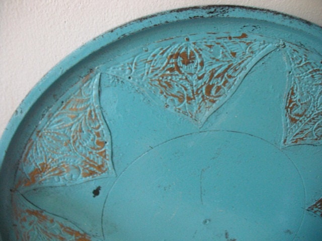 Upcycled   - Turquoise PUNCH - Vintage Brass Candle Holder Collection - Tray - BOHO Chic Aqua