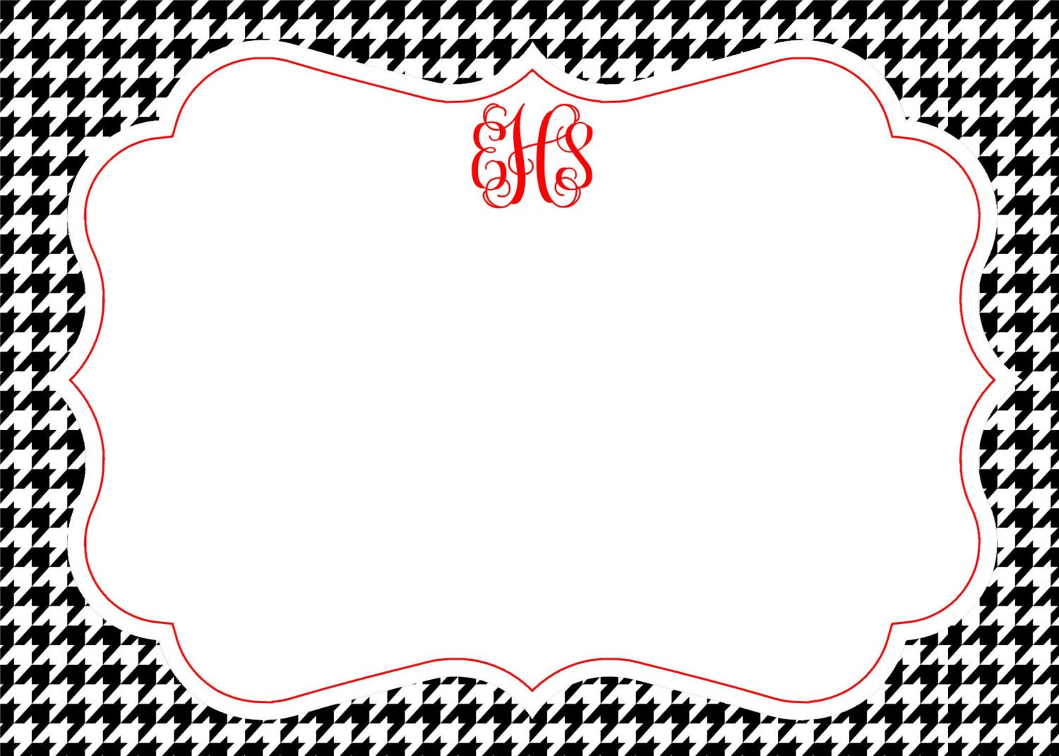 Houndstooth Notecard, Stationery or Invitation BLACK & WHITE - Set of 10
