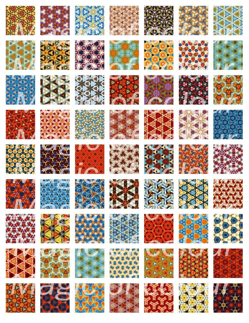 Kaleidoscopical Patterns - 63  1x1 Inch Square JPG images - Digital  Collage Sheet