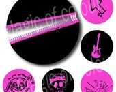 Digital Collage of Pink and Black Emo  Illustrations - 63  1x1  Inch Circles JPG images - Digital  Collage Sheet