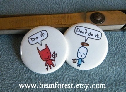 devil and angel - pinback button badge