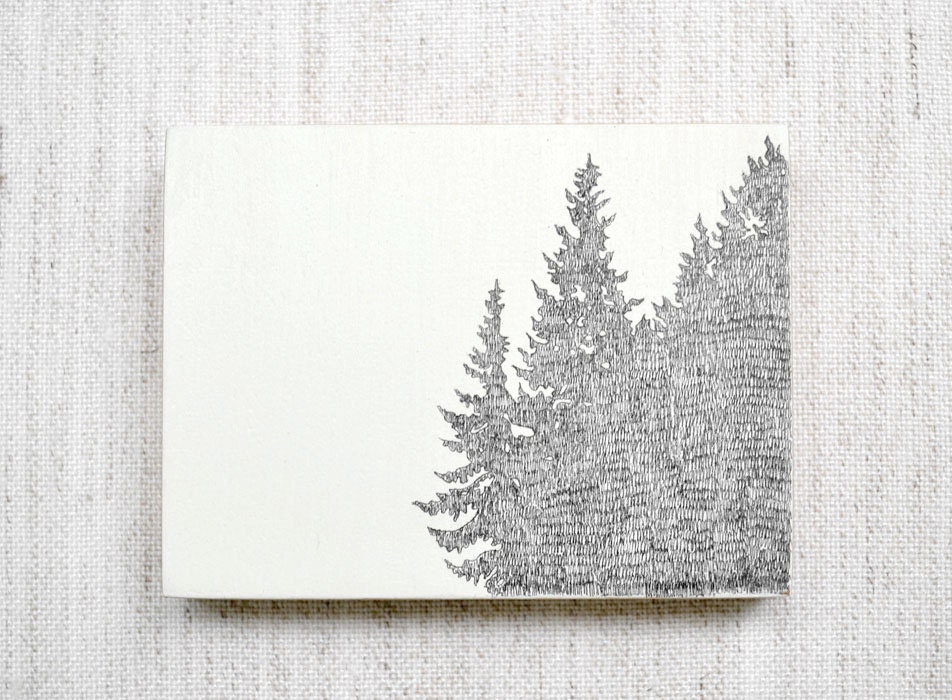 Original Hand Sketched Tree Line Drawing - 3x4 Nature Artwork on Wood Panel - MeghannRader