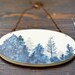 Tree Line Vignette Necklace - large hand painted blue and white wooden pendant on copper chain