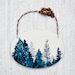 Tree Line Vignette Necklace - large hand painted blue and white wooden pendant on copper chain