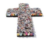 unique, colorful cross-  made from recycled magazines, colorful, Baptism, religious, cross, color