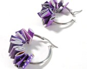 colorful necklace and small hoop earring SET - made from recycled magazines, red, pink, green, blue, teal, purple, orange, yellow,