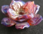 Handmade Lampwork Boro Glass Bead by GemFOX Sculptural Flower Borosilicate Amber Purples Dimensional Petals