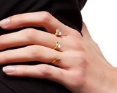 Two Finger Ring Gold Vermeil Sterling Silver, 18k Gold Plated