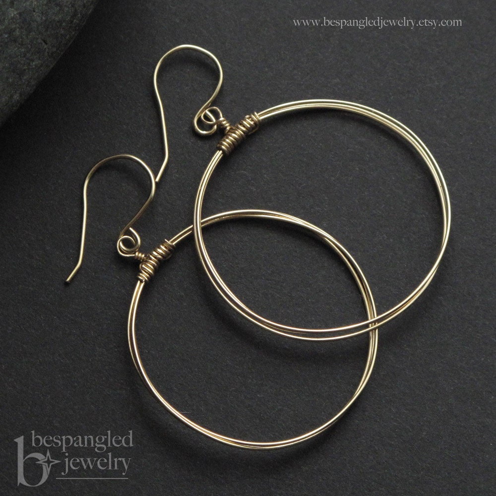 Medium Gold or Silver Wire Hoop Earrings--Lovely Light and Airy Modern Style, Bespangled Jewelry Signature Hoops