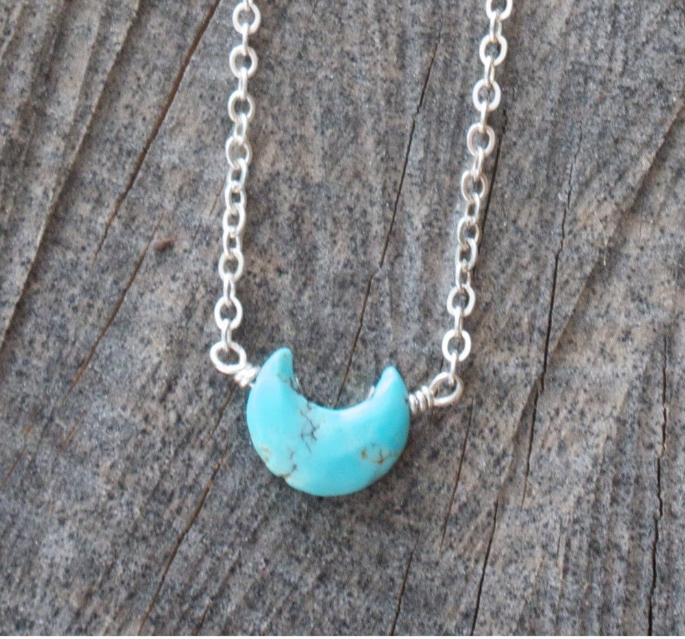 Sweet Tiny Turquoise Moon Necklace (on delicate silver chain)