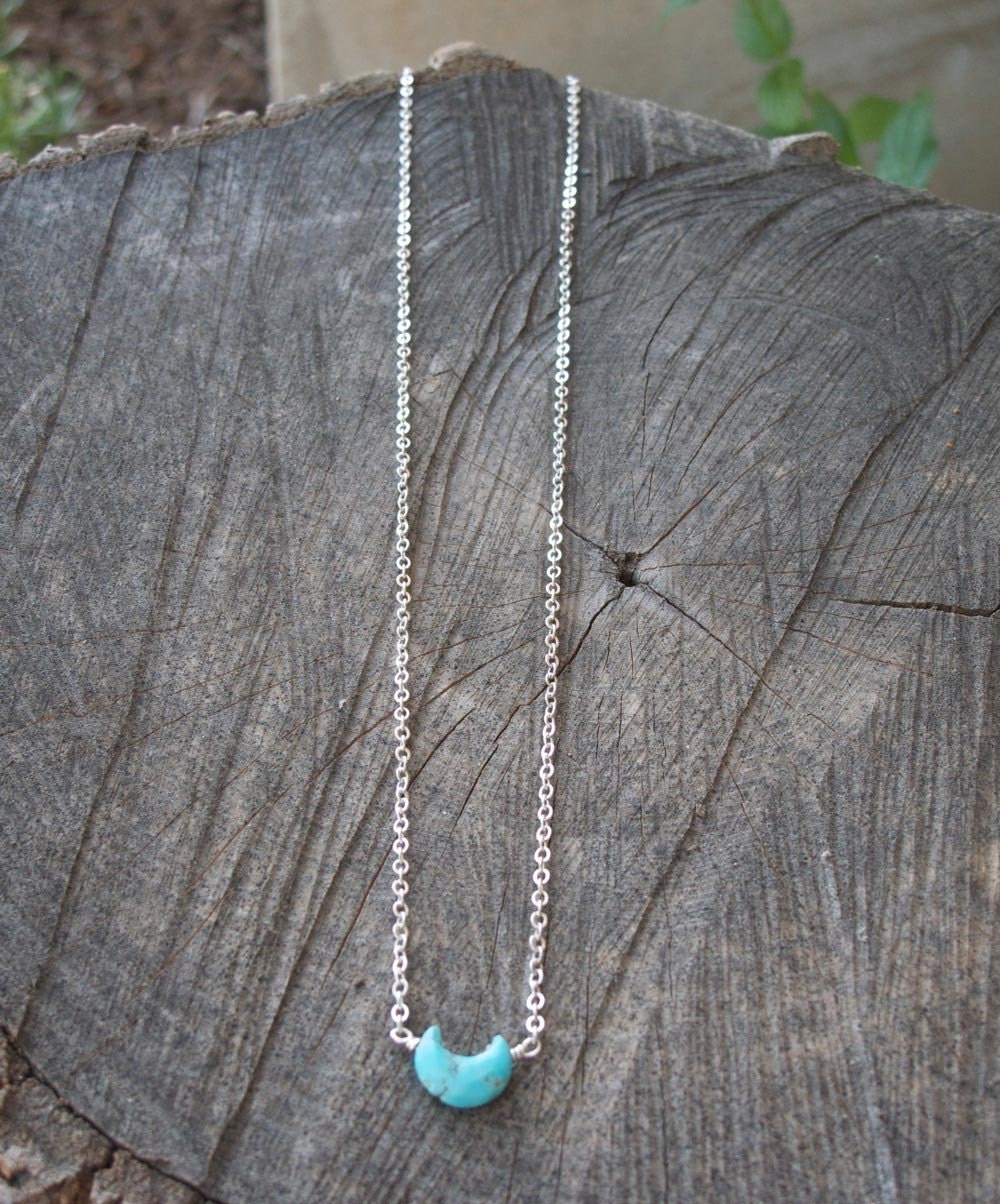 Sweet Tiny Turquoise Moon Necklace (on delicate silver chain)