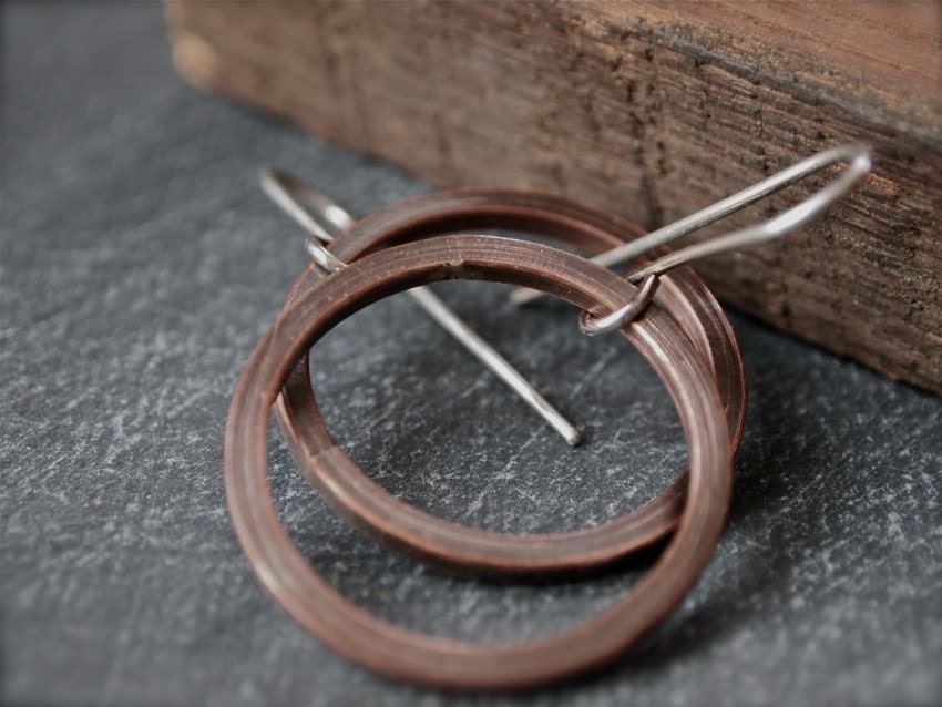 Extra chunky simple and funky oxidized copper hoop earrings