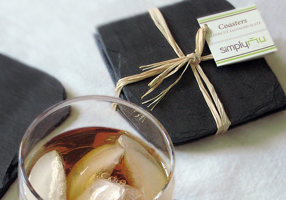 Set of 2 Salvaged Slate Coasters with Eco Backing - Green Father's Day Gift