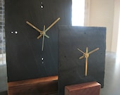 Medium Salvaged SLATE & Reclaimed WOOD Tabletop Clock - Father's Day, Housewarming and Wedding Gift