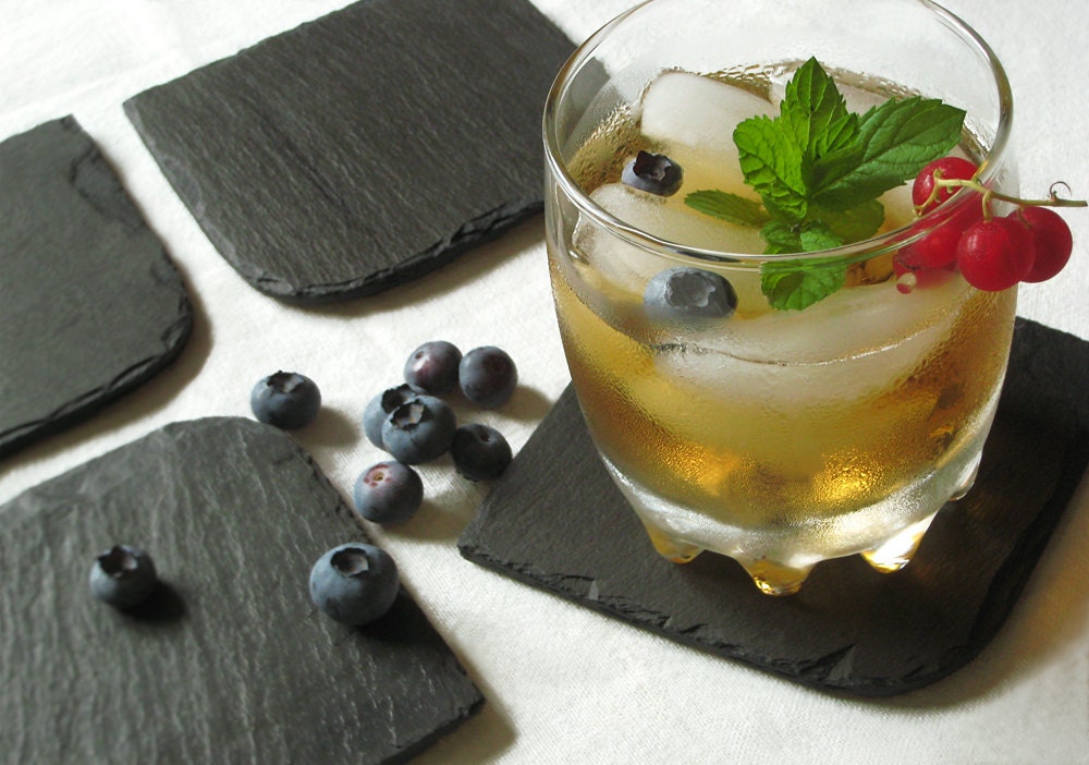 SET of 4 Salvaged SLATE COASTERS with Eco-Backing - Father's Day Gift, Housewarming & Wedding Gift