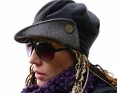 Newsboy cap - Gray velvet/tweed - womens hat, womens cap