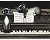 Siamese Cats Piano ArT- 5x7 Print by AmyLyn Bihrle