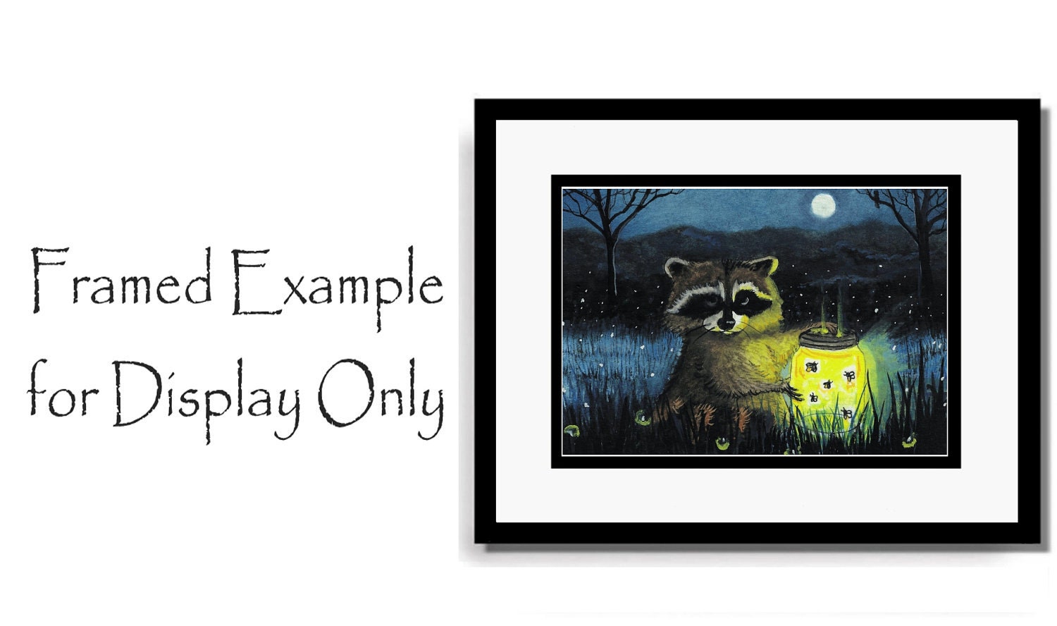 Raccoon Fireflies Nature Painting Artwork -  5x7 Print by AmyLyn Bihrle