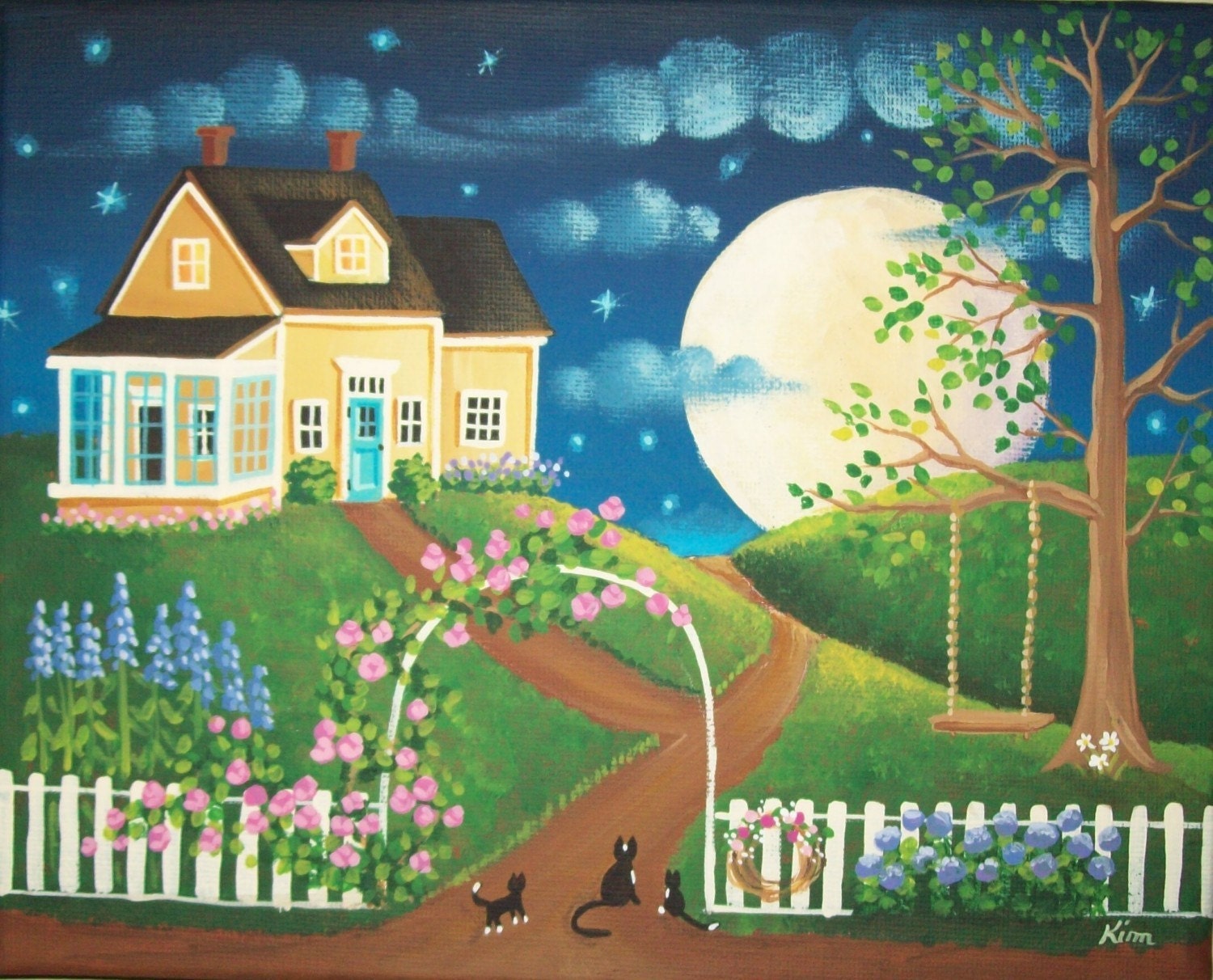 June Moon Folk Art Print