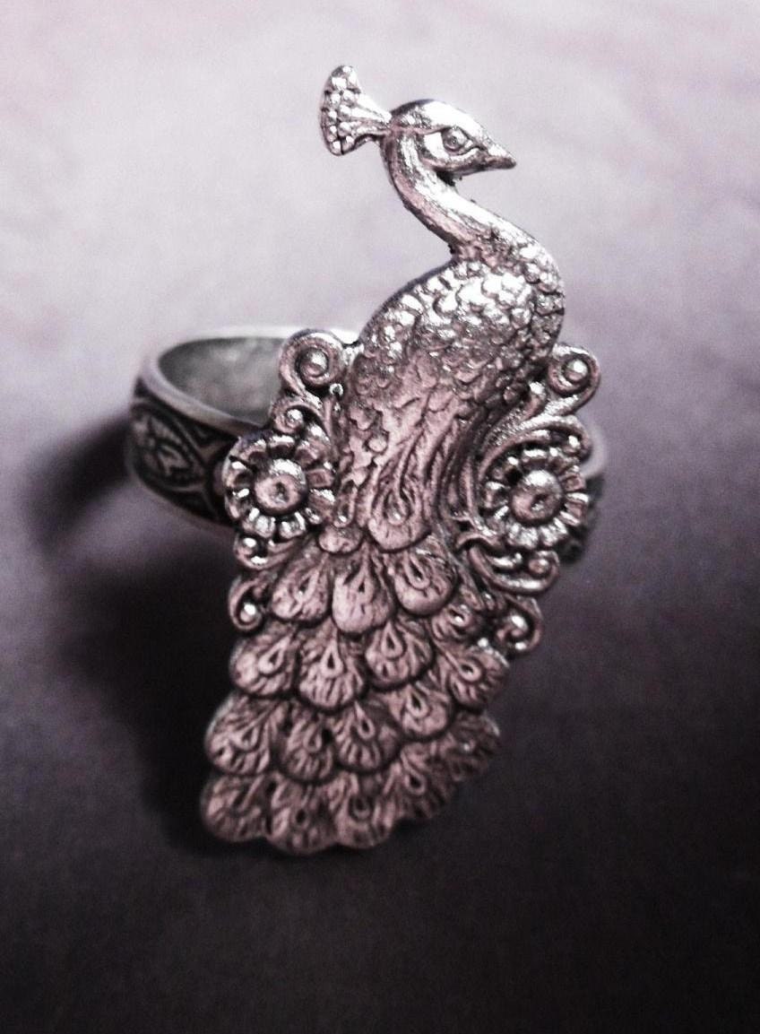 Ring Silver Peacock ,Wedding Bridal Jewelry antiqued sterling silver symbolic