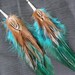Teal and Brown Feather Earrings
