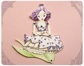 Mermaid Paper Doll  handmade by the Filigree - Green Purple - Articulated