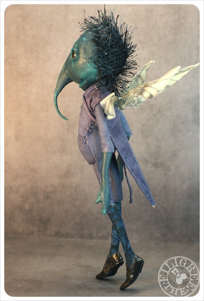Petite Pest - Mosquito -  ooak Art Doll - Handmade Fairy Tale doll by the Filigree - Purple