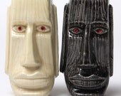 Tiki Moai Black and White Ceramic Salt and Pepper Shakers-Hawaiian Luau Fun