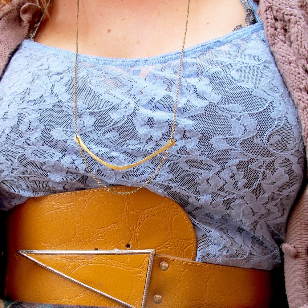 Blades of Grass - Curved Brass Bar and Chain Necklace
