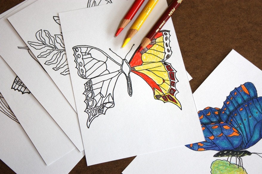 Butterflies - Coloring Cards with Folio - Printable PDF