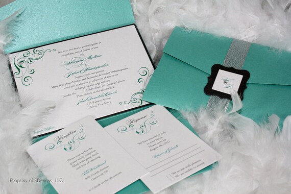 Tiffany Blue and Pewter Swirl Wedding Invitation Il_570xn