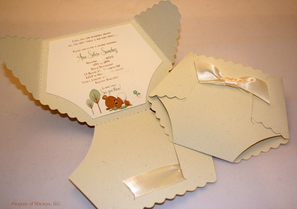 Diaper Baby Shower Invitation or Baby Announcement