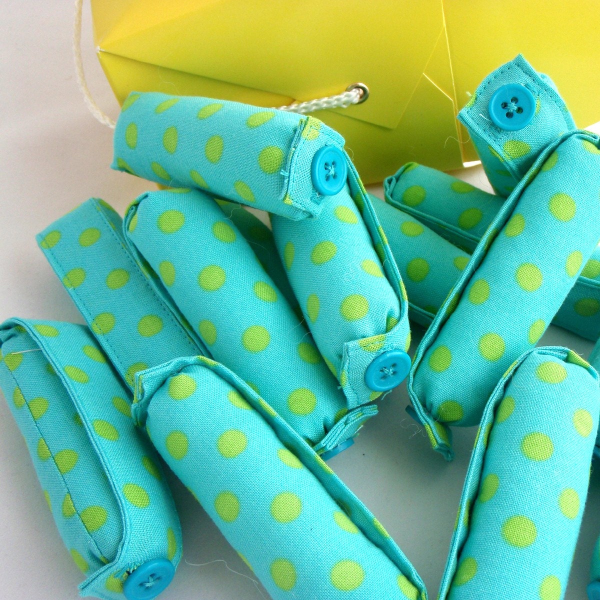 Aqua Dot Fabric Hair Curlers size Medium by PurplePinwheel on Etsy