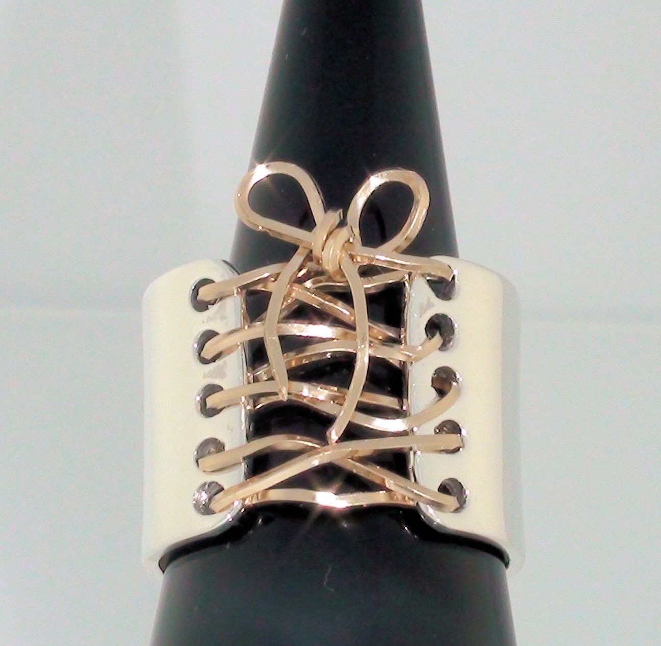 Auralee's Corset Ring Sterling Silver 14K Gold Wide Band FREE SHIPPING