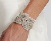 AUBREY - Rhinestone Beaded Bracelet - Tulle ties, crystal, bridesmaid gift, cuff, bridal, wedding, jewelry