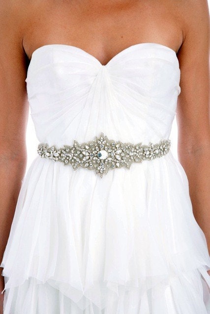 002 - NINA Lux Collection - Beaded Applique Sash, satin belts bridal bridal ivory bridal crystal sash wedding belt bridal rhinestone belt