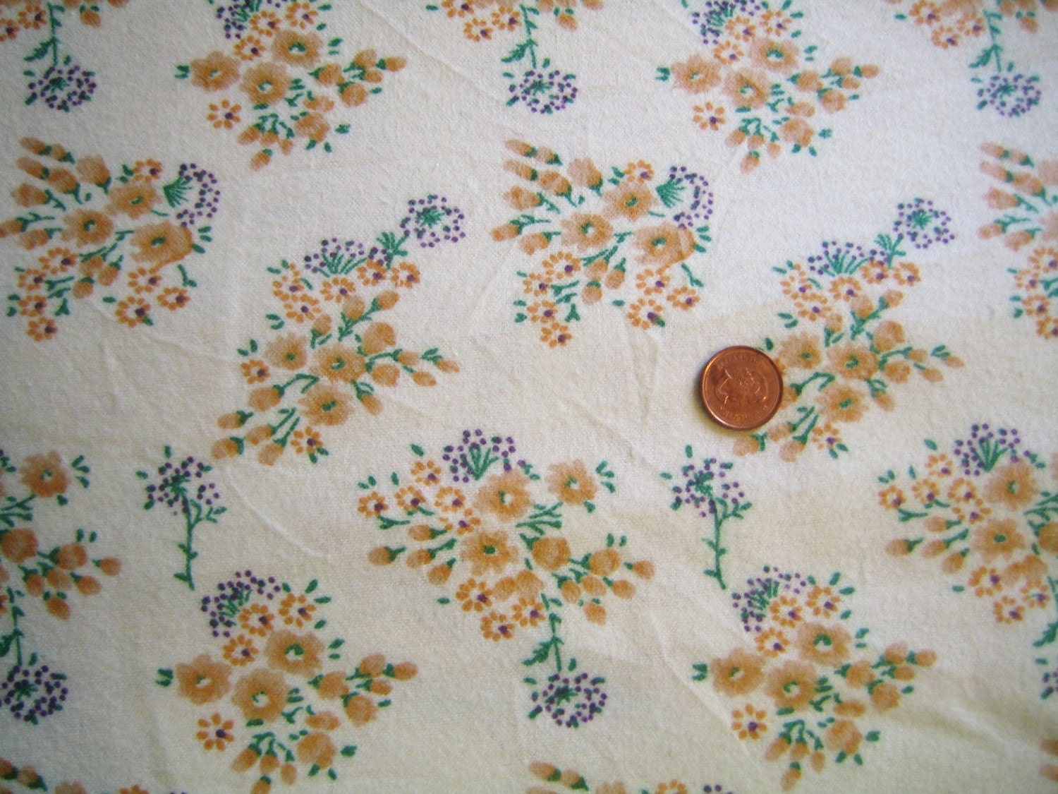 vintage cotton fabric,  1940s 50s blossoms berries and seeds