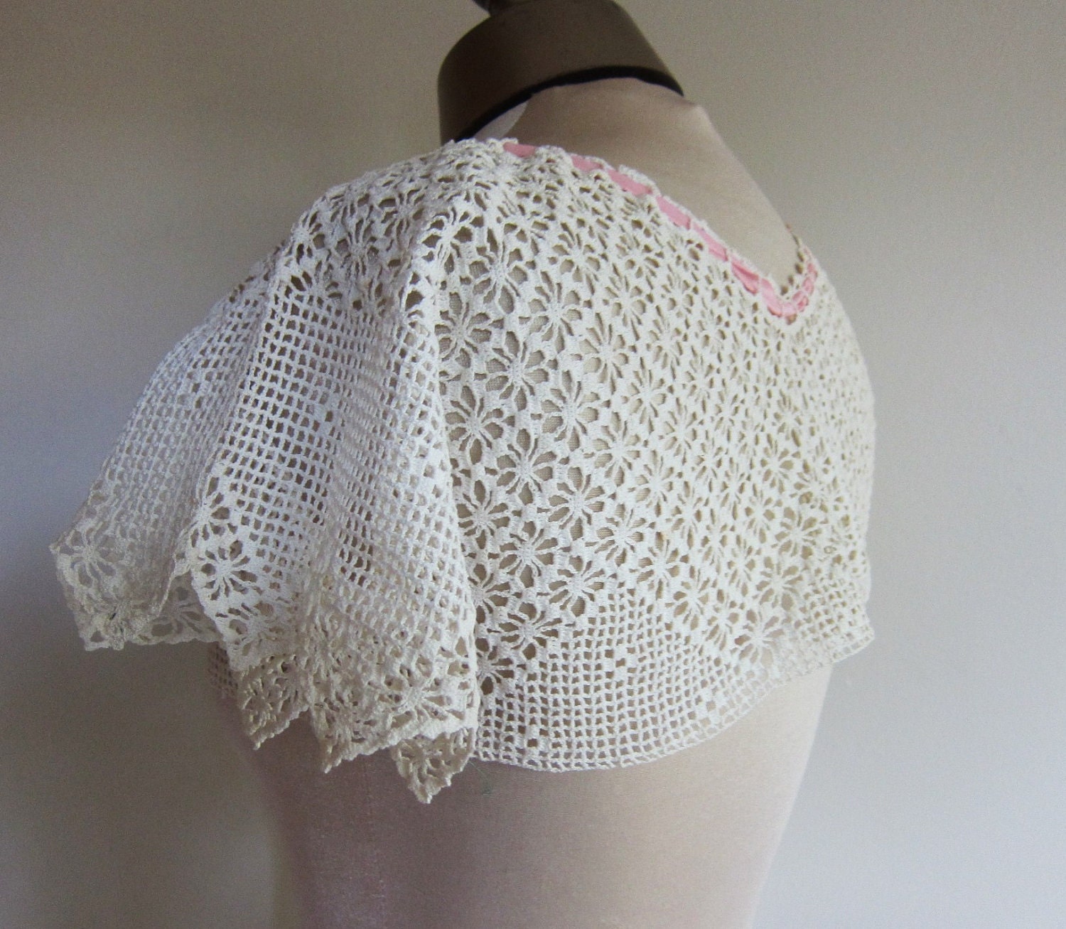 Antique lace camisole hand crochet collar 1920s 30s